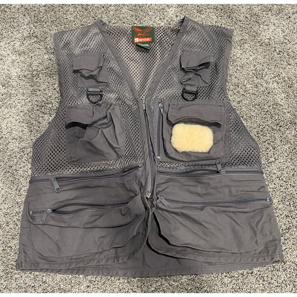 Fishing Vest Mens Mesh Utility Garcia Grey S/M Excellent